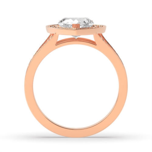 Prong Heart Rose Gold Spilt shoulder Halo Engagement Rings
