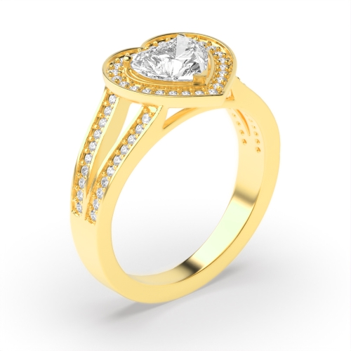 Prong Heart Yellow Gold Spilt shoulder Engagement Rings