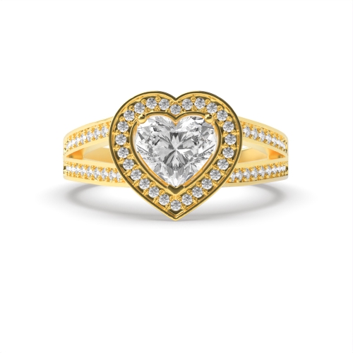 Prong Heart Yellow Gold Spilt shoulder Engagement Rings