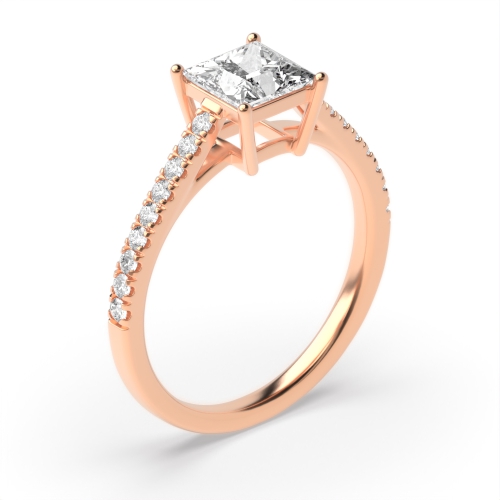 4 Prong Princess Rose Gold Side Stone Engagement Rings