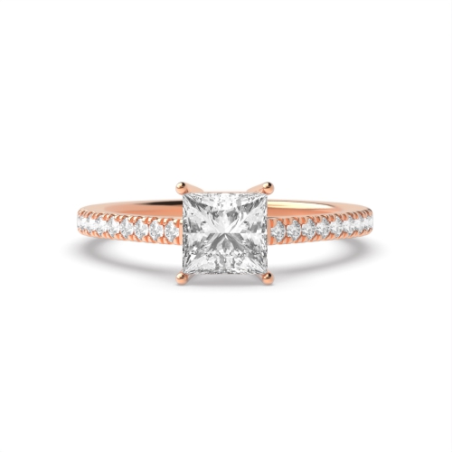 4 Prong Princess Rose Gold Elegant open shoulder Engagement Rings
