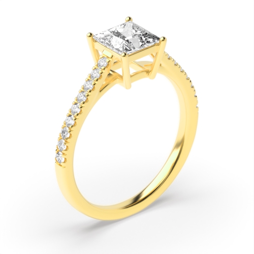 4 Prong Princess Yellow Gold Elegant open shoulder Engagement Rings