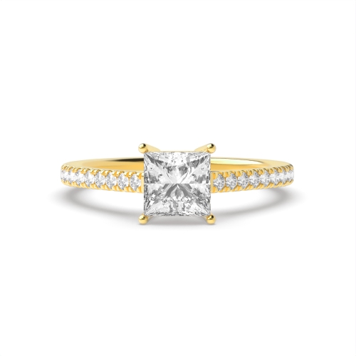 4 Prong Princess Yellow Gold Elegant open shoulder Engagement Rings