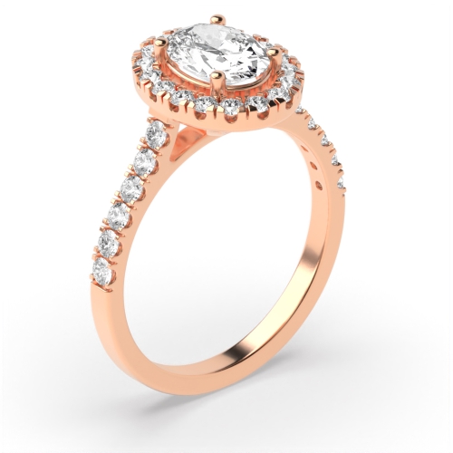 Prong Setting Oval Shape Minimal Halo Diamond Engagement Rings