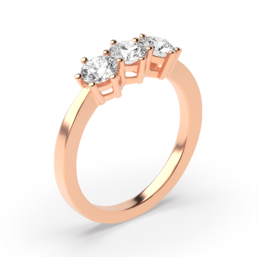Six Prong Round Diamond Trilogy Engagement Rings in Gold and Platinum