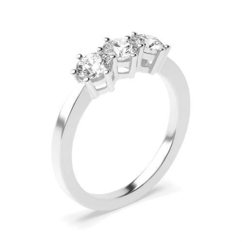 Six Prong Round Lab Grown Diamond Trilogy Engagement Rings in Gold and Platinum