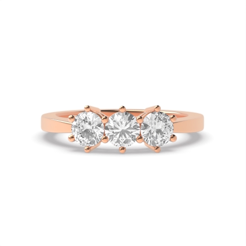6 Prong Round Rose Gold Equal Trilogy Engagement Rings