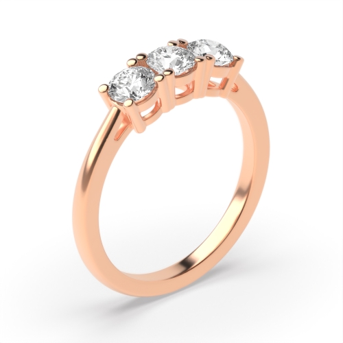 4 Prong Round Rose Gold Basket set equal Trilogy Engagement Rings