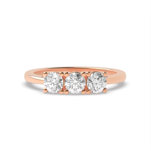 4 Prong Round Rose Gold Basket set equal Trilogy Engagement Rings