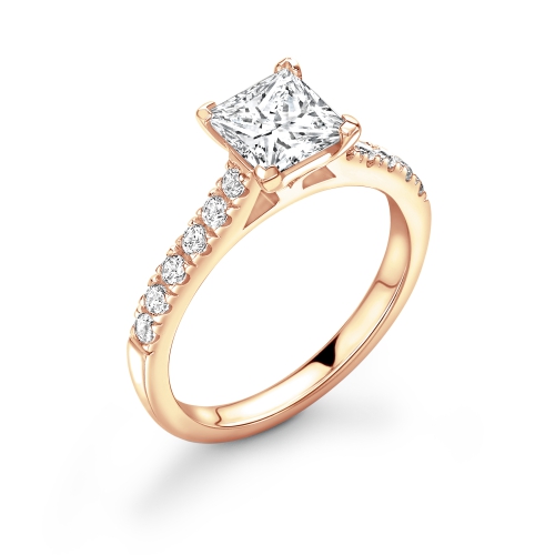 4 Prong Princess Rose Gold Side Stone Engagement Rings