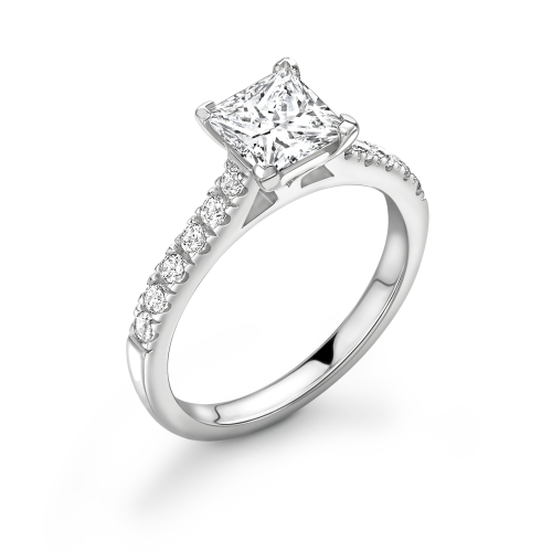 4 Prong Princess White Gold Side Stone Engagement Rings
