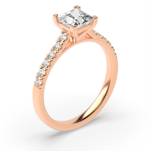 4 Prong Princess Rose Gold Corner claws Engagement Rings