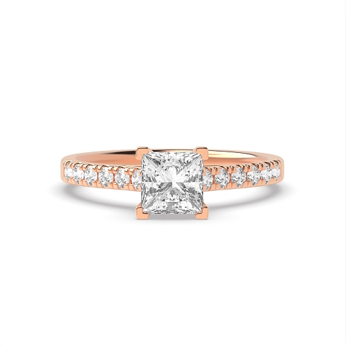 4 Prong Princess Rose Gold Corner claws Engagement Rings