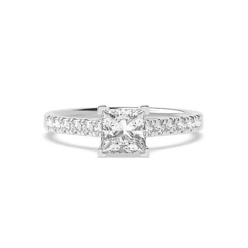 4 Prong Princess Silver Corner claws Side Stone Engagement Rings