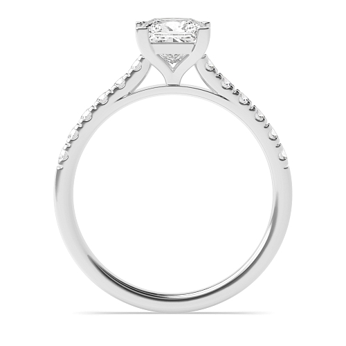 4 Prong Princess Silver Corner claws Side Stone Engagement Rings