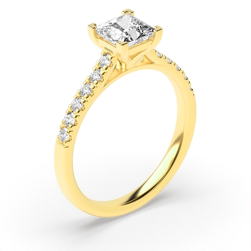 4 Prong Princess Yellow Gold Corner claws Engagement Rings