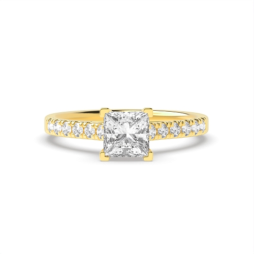 4 Prong Princess Yellow Gold Corner claws Engagement Rings
