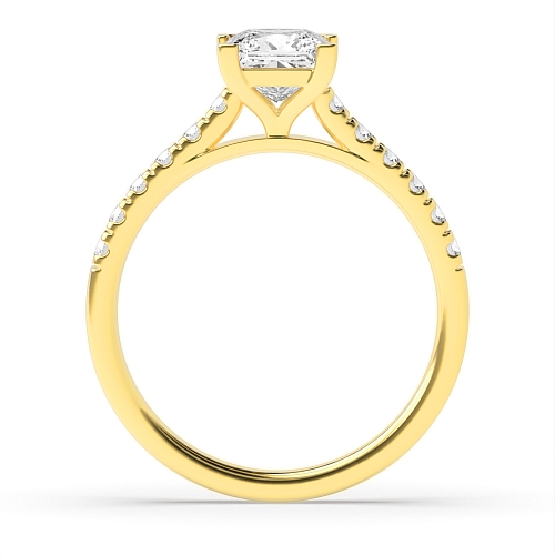 4 Prong Princess Yellow Gold Corner claws Engagement Rings