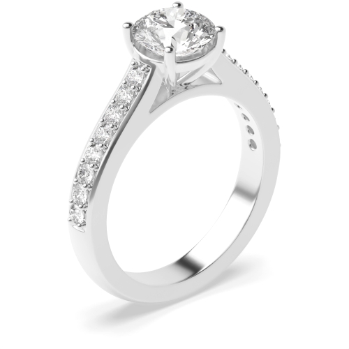 4 Prong Round Platinum Side Stone Engagement Rings