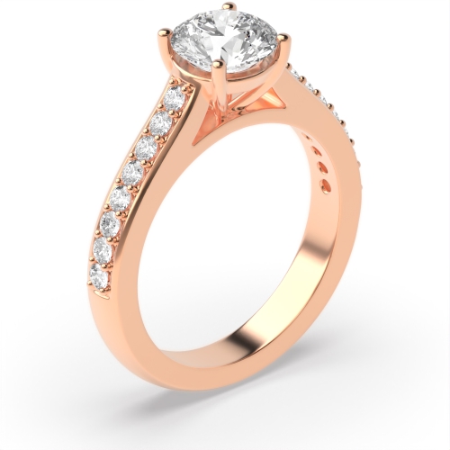 4 Prong Round Rose Gold Pave set shoulder Engagement Rings