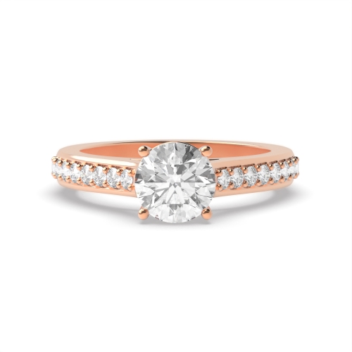 4 Prong Round Rose Gold Pave set shoulder Engagement Rings