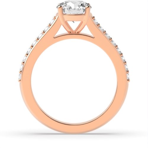 4 Prong Round Rose Gold Pave set shoulder Engagement Rings