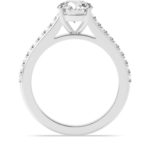 4 Prong Round Silver Pave set shoulder Side Stone Engagement Rings