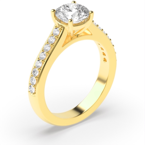 4 Prong Round Yellow Gold Pave set shoulder Engagement Rings