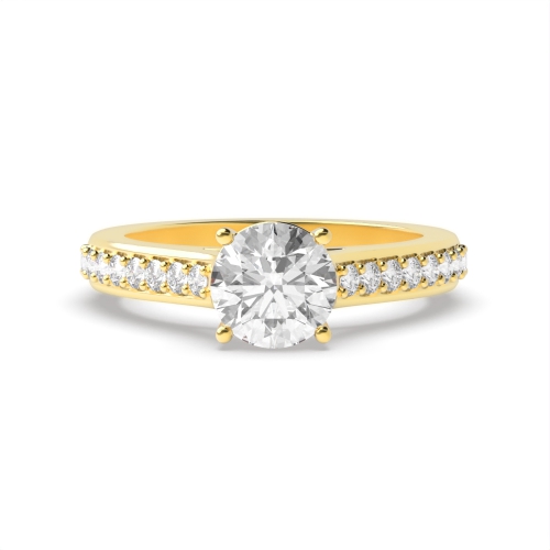 4 Prong Round Yellow Gold Pave set shoulder Engagement Rings