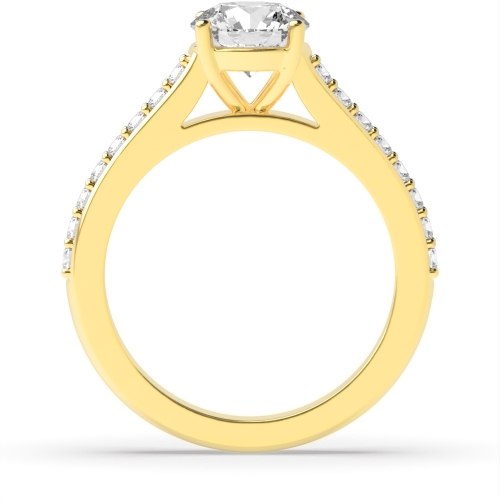 4 Prong Round Yellow Gold Pave set shoulder Engagement Rings