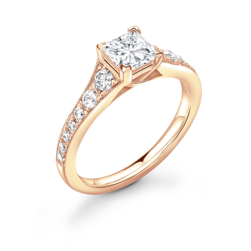4 Prong Princess Rose Gold Tapered up shoulder Engagement Rings