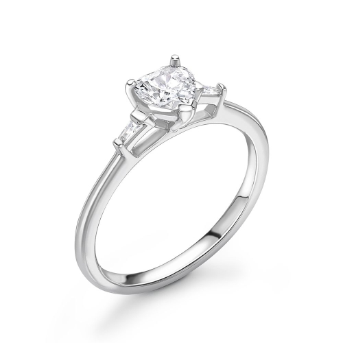 6 Prong Heart/Baguette Delicate Three Stone Diamond Ring