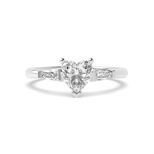 6 Prong Heart/Baguette Delicate Moissanite Engagement Rings