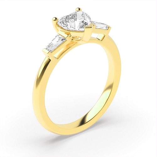 6 Prong Heart/Baguette Yellow Gold Delicate Engagement Rings
