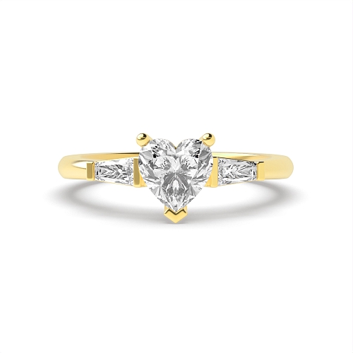 6 Prong Heart/Baguette Yellow Gold Delicate Engagement Rings