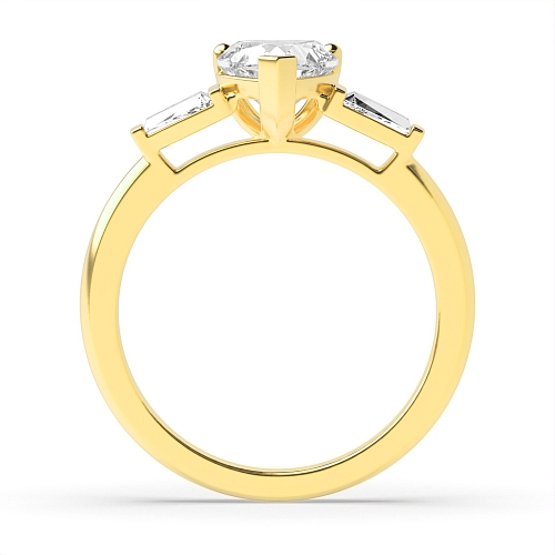 6 Prong Heart/Baguette Yellow Gold Delicate Engagement Rings