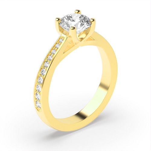 Round Yellow Gold Delicate cross claw Engagement Rings
