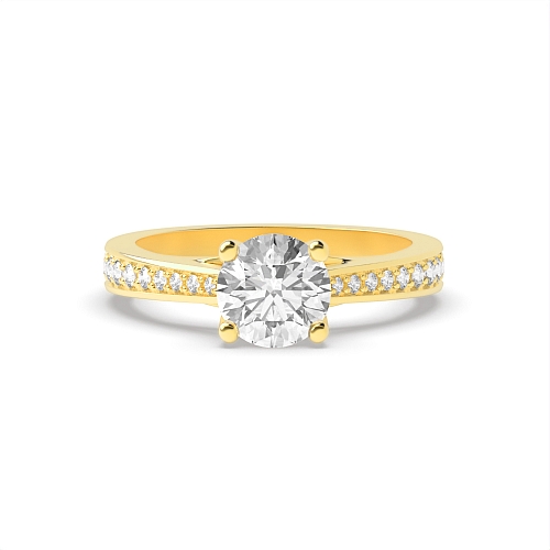 Round Yellow Gold Delicate cross claw Engagement Rings