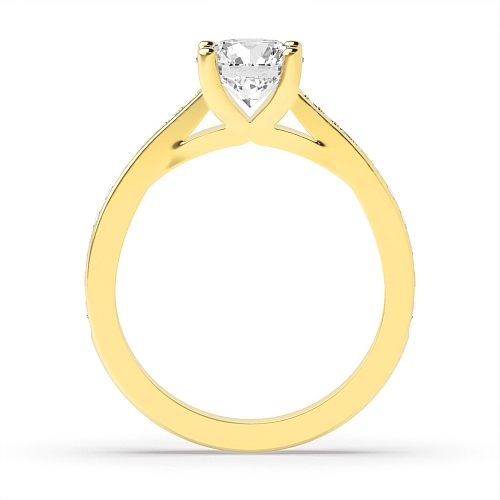 Round Yellow Gold Delicate cross claw Engagement Rings