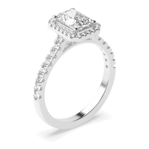 Prong Setting Emerald Shape U Prong Set Halo Lab Grown Diamond Engagement Rings