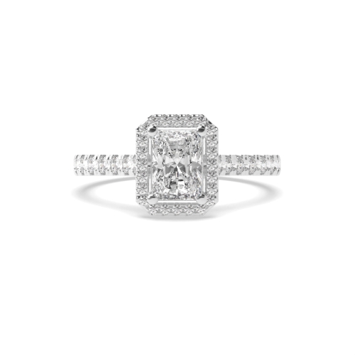 4 Prong Emerald Pave Halo Engagement Ring