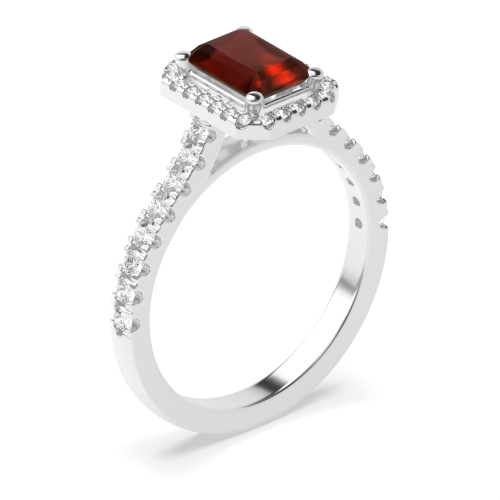 Prong Setting Emerald Shape U Prong Set Halo Diamond Engagement Rings