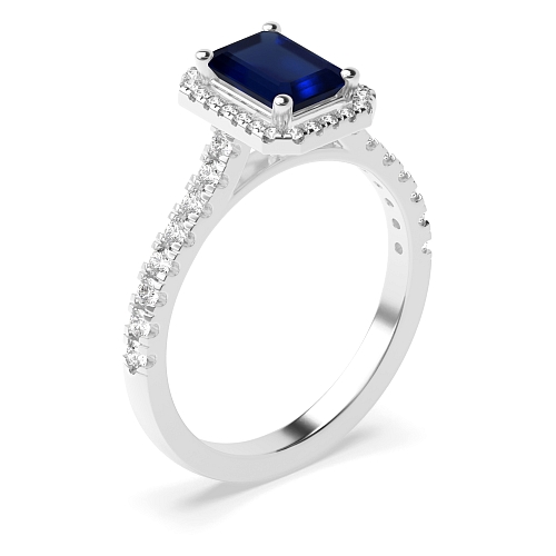 4 Prong Pave Blue Sapphire Engagement Rings