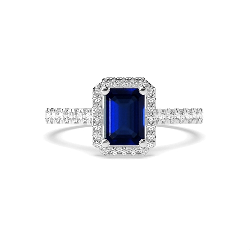 4 Prong Pave Blue Sapphire Engagement Rings