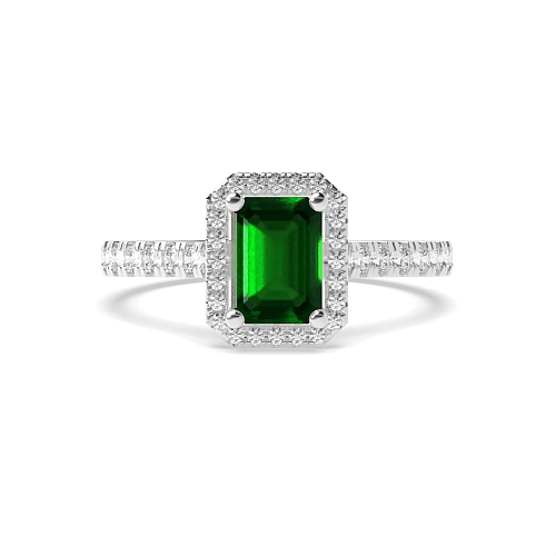 4 Prong Pave Emerald Halo Engagement Rings