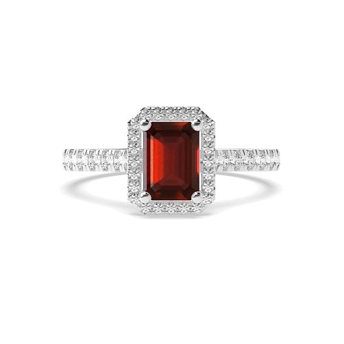 4 Prong Pave Garnet Halo Engagement Rings
