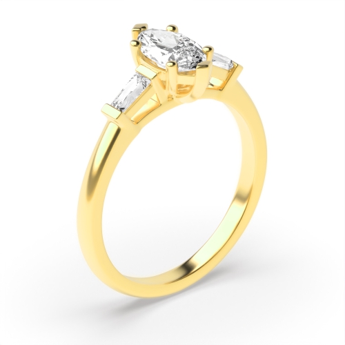 Marquise and Baguette Diamond Trilogy Engagement Rings
