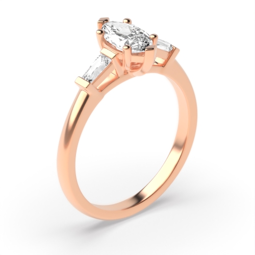 3 Prong Marquise/Baguette Rose Gold Classic set Trilogy Engagement Rings