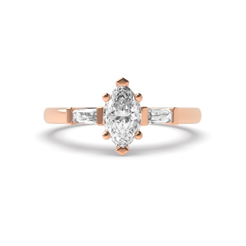 3 Prong Marquise/Baguette Rose Gold Classic set Trilogy Engagement Rings