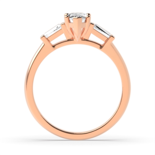 3 Prong Marquise/Baguette Rose Gold Classic set Trilogy Engagement Rings